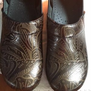 Dansko professional tooled brown mules- almost new
